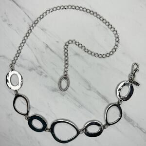 Chicos Womens Silver Oval Chain Link Statement Belt One Size OS ✨